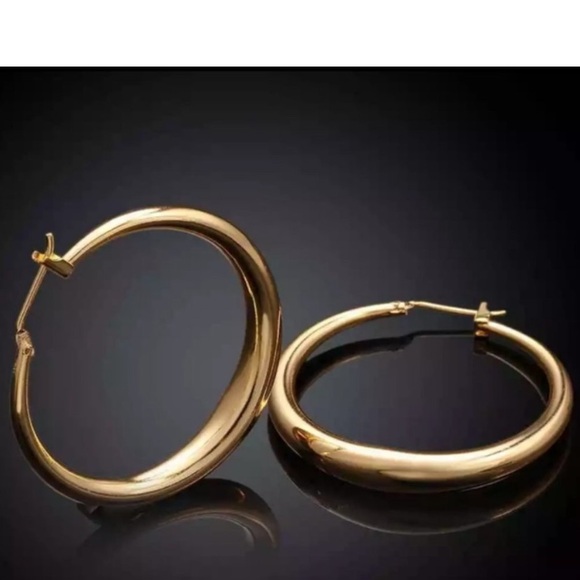 Anthropologie Jewelry - 18k Gold Hoop Earrings 1.5”